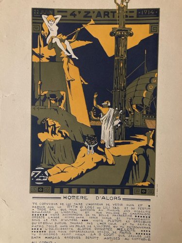 Gravure lithographie  1914 Invitation Bal Des Quat’z’arts x Art Homere