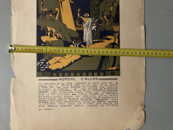 Gravure lithographie  1914 Invitation Bal Des Quat’z’arts x Art Homere