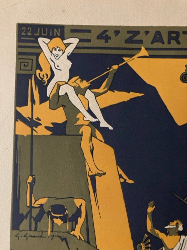 Gravure lithographie  1914 Invitation Bal Des Quat’z’arts x Art Homere