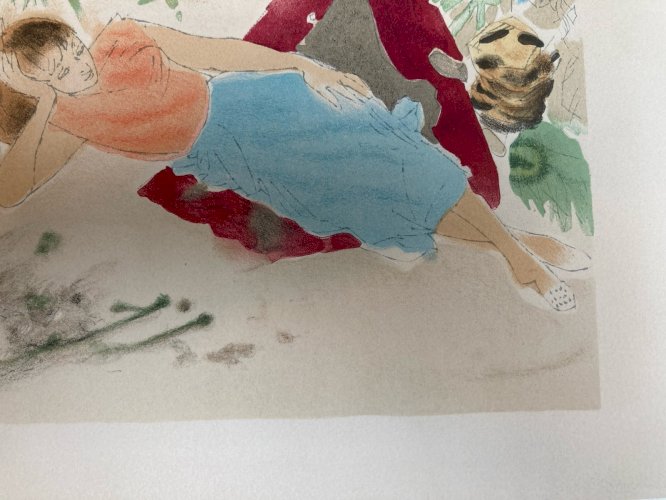 Gravure Lithographie  1950 Ancien La Plage Mer Méditerranée Art À Identifier XXe