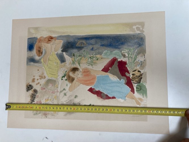 Gravure Lithographie  1950 Ancien La Plage Mer Méditerranée Art À Identifier XXe