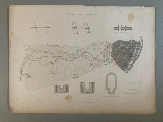Gravure Lithographie Aqueduc Romain Rome Plan XIXe Génie Civil Art Ancien Deco