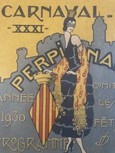 Engraving Lithograph Color Woman Carnival of Perpignan 1930 Art Deco Litho