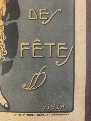 Gravure Lithographie Couleur Femme Carnaval De Perpignan 1930 Art Deco Litho