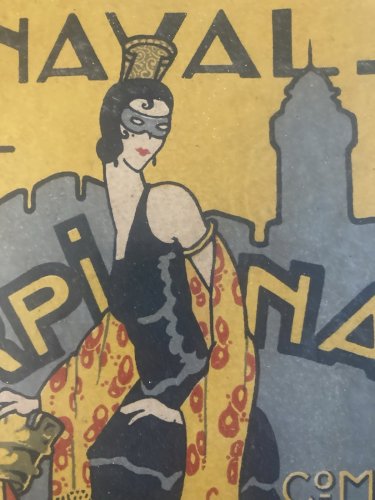 Gravure Lithographie Couleur Femme Carnaval De Perpignan 1930 Art Deco Litho