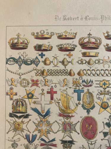 Gravure Lithographie Couleur Ordre Et Étendard  Art Litho Drapeau Médaille XIXe