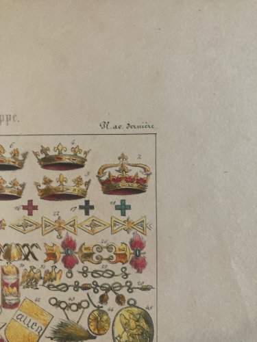 Gravure Lithographie Couleur Ordre Et Étendard  Art Litho Drapeau Médaille XIXe