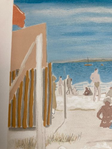 Gravure Lithographie MAURICE BRIANCHON 1950 Ancien La Plage Mer Méditerranée Art