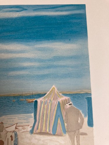 Gravure Lithographie MAURICE BRIANCHON 1950 Ancien La Plage Mer Méditerranée Art