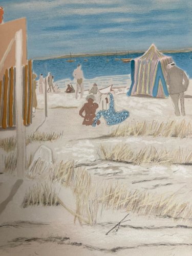 Gravure Lithographie MAURICE BRIANCHON 1950 Ancien La Plage Mer Méditerranée Art