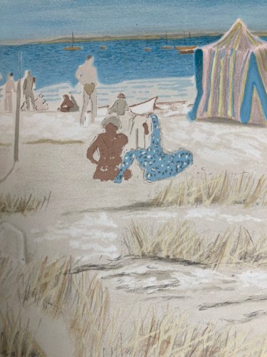 Gravure Lithographie MAURICE BRIANCHON 1950 Ancien La Plage Mer Méditerranée Art