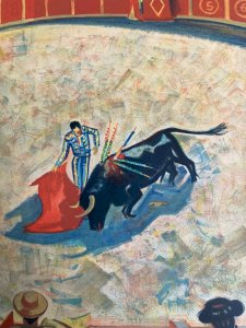 Gravure Lithographie Poncelet Corrida lithographie Toulouse 1950 Taureau Part