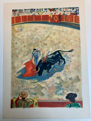Gravure Lithographie Poncelet Corrida lithographie Toulouse 1950 Taureau Part