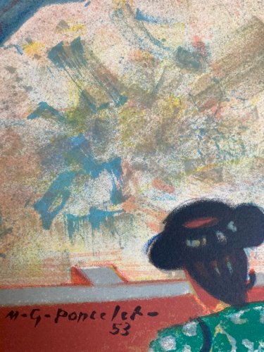 Gravure Lithographie Poncelet Corrida lithographie Toulouse 1950 Taureau Part