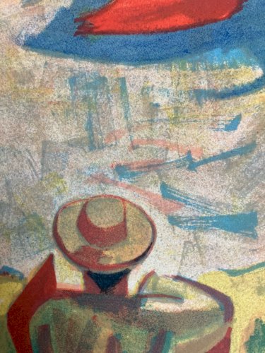 Gravure Lithographie Poncelet Corrida lithographie Toulouse 1950 Taureau Part