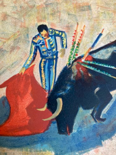 Gravure Lithographie Poncelet Corrida lithographie Toulouse 1950 Taureau Part