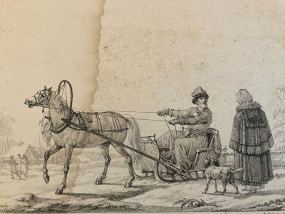 Gravure Lithographie Troïka Russe Russie XIXe Engraving Art Ancien Deco Old 1850