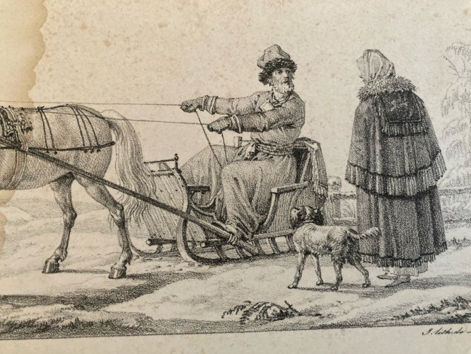 Gravure Lithographie Troïka Russe Russie XIXe Engraving Art Ancien Deco Old 1850