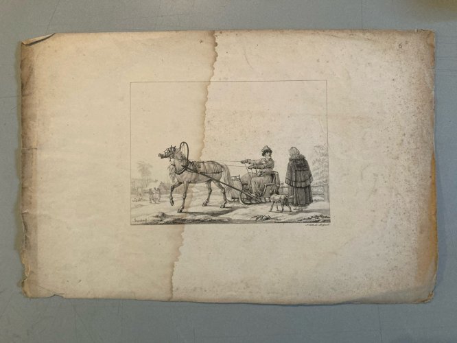 Gravure Lithographie Troïka Russe Russie XIXe Engraving Art Ancien Deco Old 1850