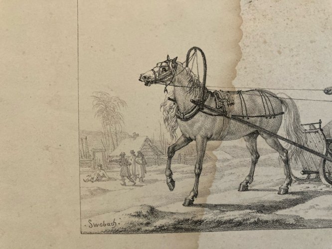 Gravure Lithographie Troïka Russe Russie XIXe Engraving Art Ancien Deco Old 1850