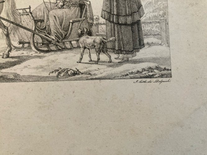 Gravure Lithographie Troïka Russe Russie XIXe Engraving Art Ancien Deco Old 1850