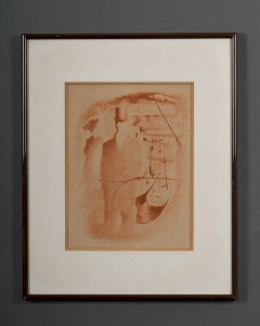 Gravure Mariette Lydis XXe Couple au chapeau devant un port A4859