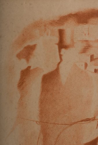 Gravure Mariette Lydis XXe Couple au chapeau devant un port A4859