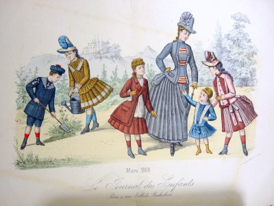 Gravure mode enfant XIX° LE JOURNAL DES ENFANTS signée A. Dufays Mars 1888