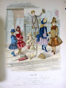 Gravure mode enfant XIX° LE JOURNAL DES ENFANTS signée Alice Dupin octobre 1886
