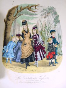 Gravure mode enfants XIX LA TOILETTE DES ENFANTS signée Alice Huard n° 1133