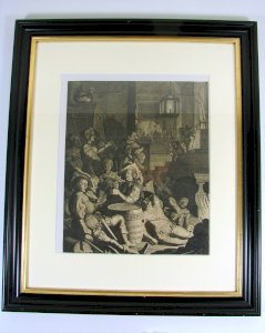 Black and White Engraving XVII Century Signed Willem Outgertsz Akersloot 1626 Wooden Frame