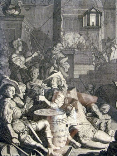 Gravure Noir et Blanc XVII° Signée Willem Outgertsz Akersloot 1626 Cadre Bois 