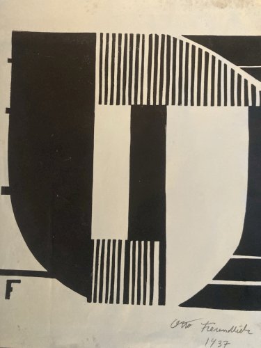 Gravure Original 1937 Sur Lino Otto FREUNDLICH Abstrait Abstraction Art Etching