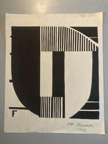 Gravure Original 1937 Sur Lino Otto FREUNDLICH Abstrait Abstraction Art Etching