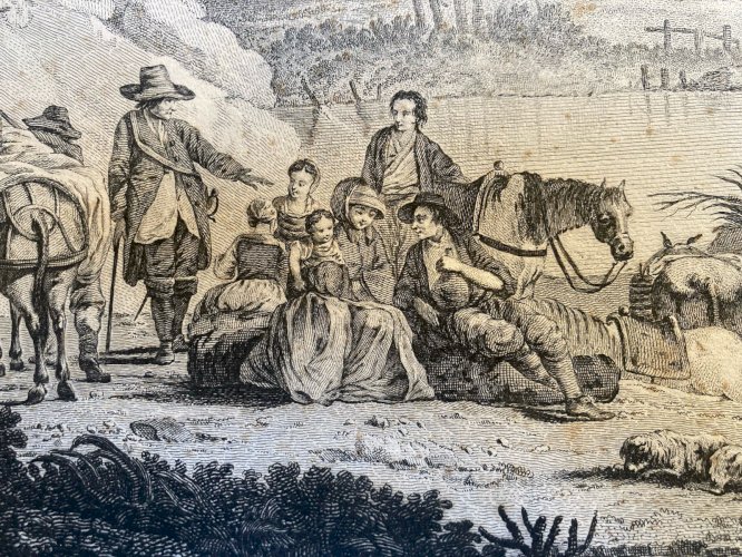 Gravure Originale Eau Forte James Mason XVIIIe Le Repos Des Voyageurs Art Ancien