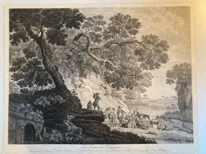 Gravure Originale Eau Forte James Mason XVIIIe Le Repos Des Voyageurs Art Ancien