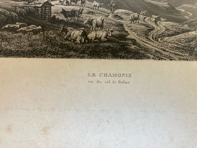 Gravure Originale XIXe Estampe Chamonix Mont Blanc Alpes Vache Paysage Ancien