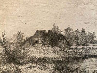 Gravure Paysage Ancien Original XIXe Eau Forte Paysage  Estampe Etching Old Art