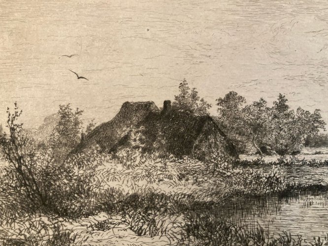 Gravure Paysage Ancien Original XIXe Eau Forte Paysage  Estampe Etching Old Art