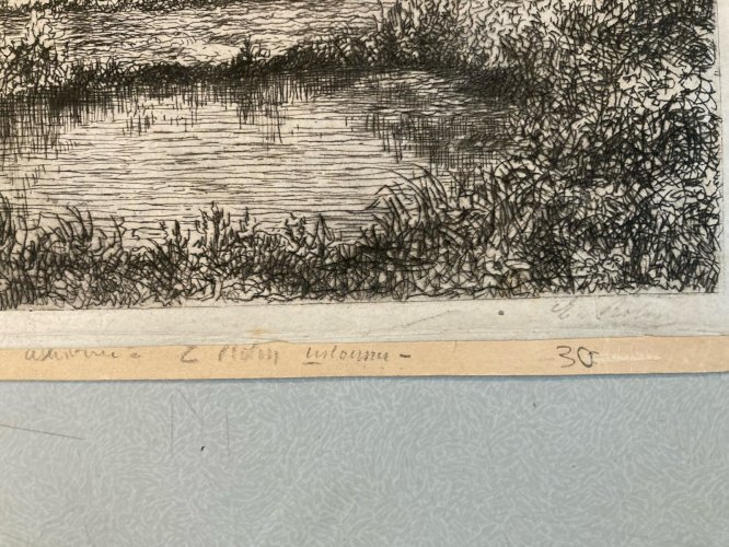 Gravure Paysage Ancien Original XIXe Eau Forte Paysage  Estampe Etching Old Art