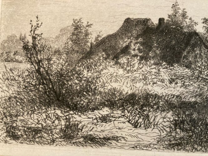 Gravure Paysage Ancien Original XIXe Eau Forte Paysage  Estampe Etching Old Art