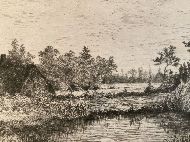 Gravure Paysage Ancien Original XIXe Eau Forte Paysage  Estampe Etching Old Art