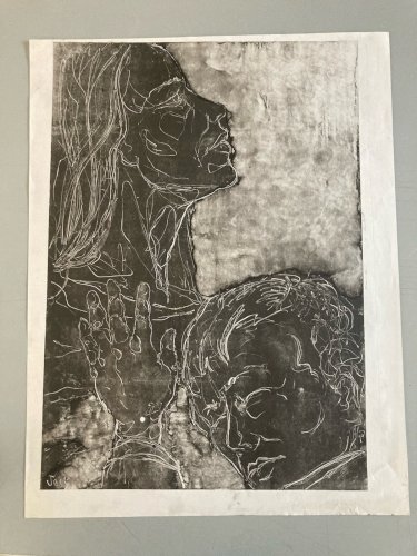 Gravure Personage Expressionniste Expressionnisme Couple Curiosité 1980