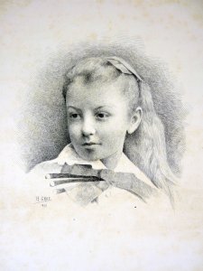 Gravure pointe sèche XIX° PORTRAIT DE FILLE signée Henri Gray (Boulanger) 1882