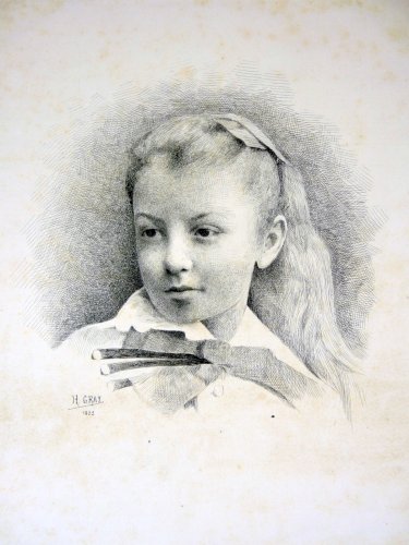 Gravure pointe sèche XIX° PORTRAIT DE FILLE signée Henri Gray (Boulanger) 1882