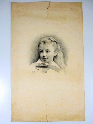 Gravure pointe sèche XIX° PORTRAIT DE FILLE signée Henri Gray (Boulanger) 1882