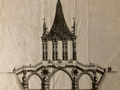 Gravure Pont Gothique  XVIIIe  1760 François Cuvilliés Architecture Estampe Art