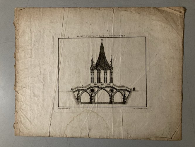 Gravure Pont Gothique  XVIIIe  1760 François Cuvilliés Architecture Estampe Art