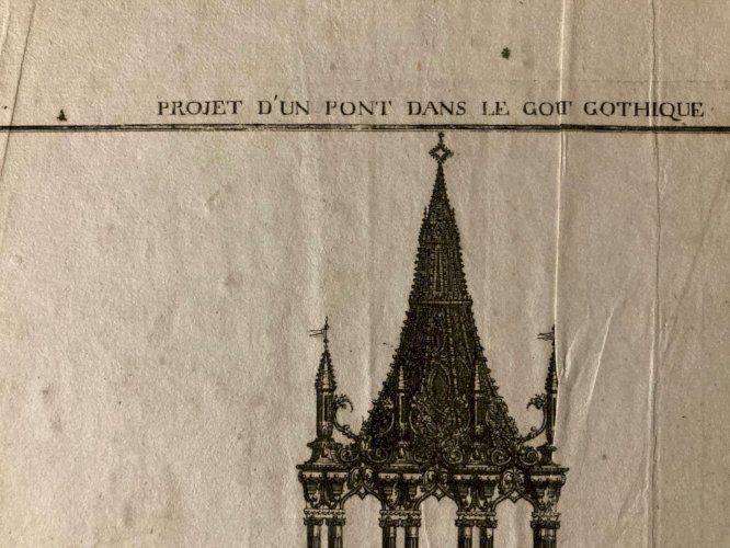 Gravure Pont Gothique  XVIIIe  1760 François Cuvilliés Architecture Estampe Art