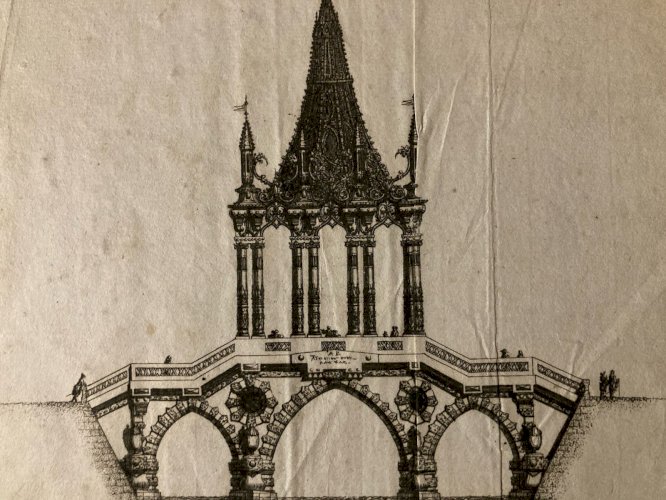 Gravure Pont Gothique  XVIIIe  1760 François Cuvilliés Architecture Estampe Art